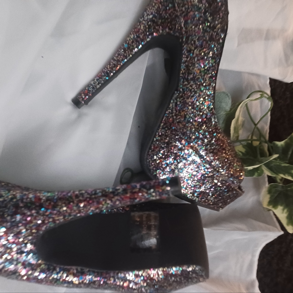 Vintage -Confetti Glitter heels open Toed size 7 shooes
